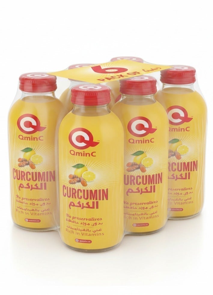 Qmin C عصير الكركم والليمون، 150 مل - مستخلص كركم عالي الفعالية، داعم لمضادات الأكسدة، مكمل سائل سريع الامتصاص، عبوة من 6 قطع - Image 1